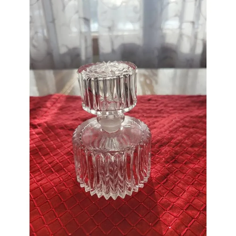 Vintage Perfume Bottle, Round Clear, Sawtooth Glass, Stopper